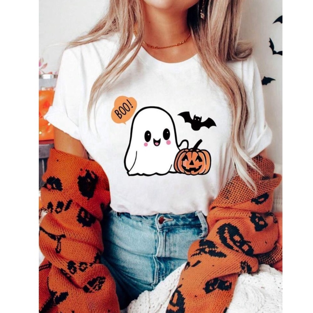 Halloween Boo Ghost Soft Round Neck Graphic Tee 👻